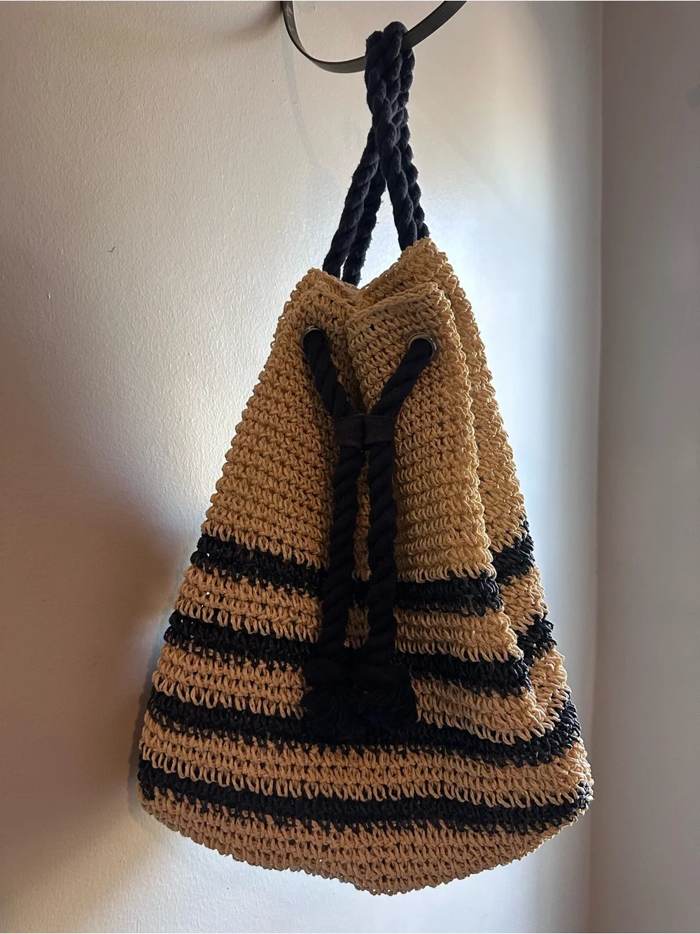 Cynthia Rowley Woven Straw Drawstring Bucket backpack
